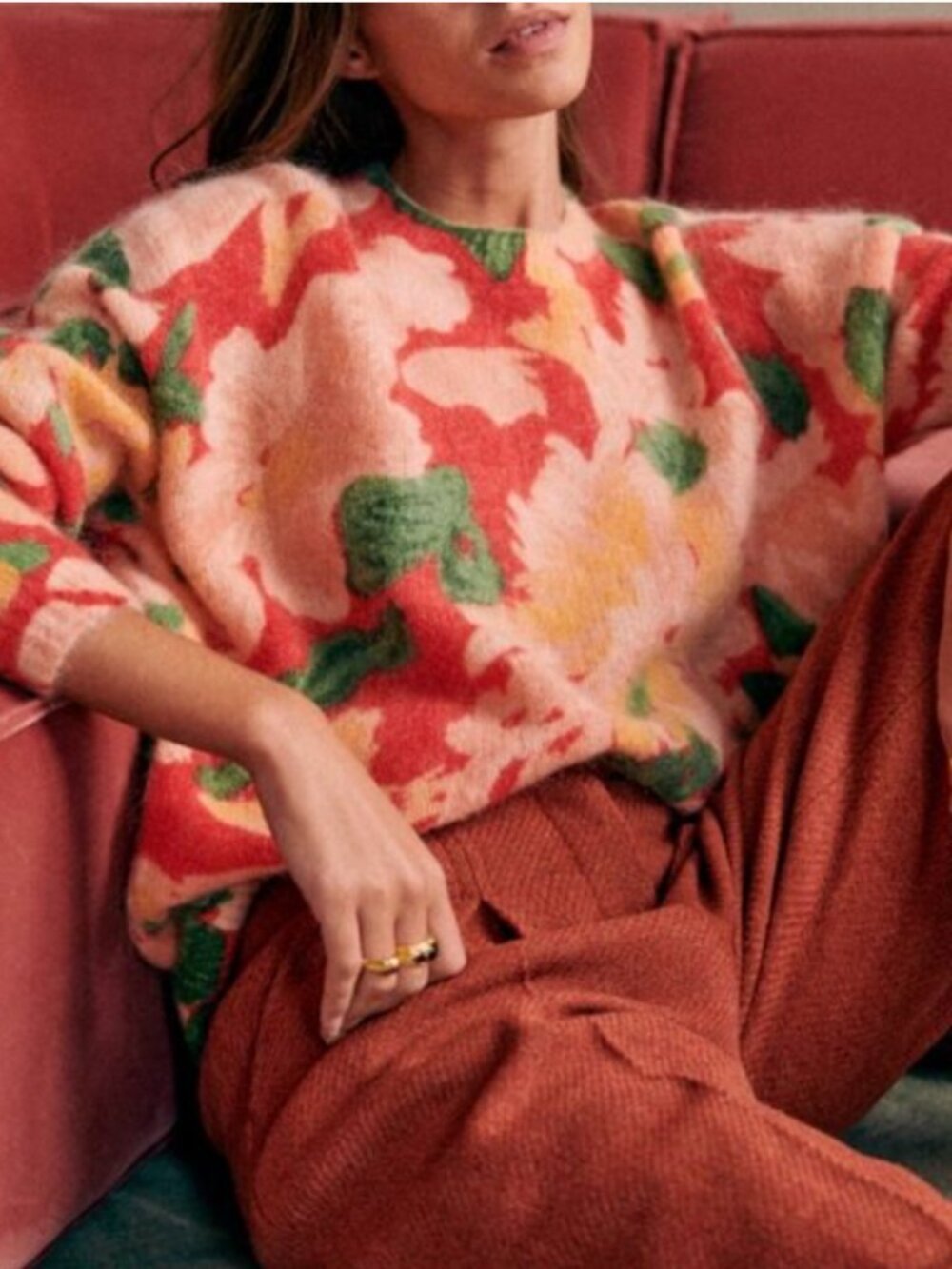 Sezane Red Floral Sweater